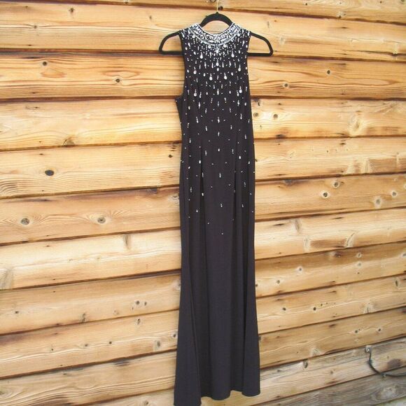 MAC DUGGAL 2260 Black High Neck Sleeveless Beaded Jersey Fitted Gown - Picture 6 of 12